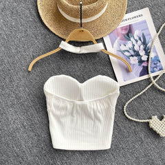 Choker ile Yastıklı Çizgili Örgü Üst