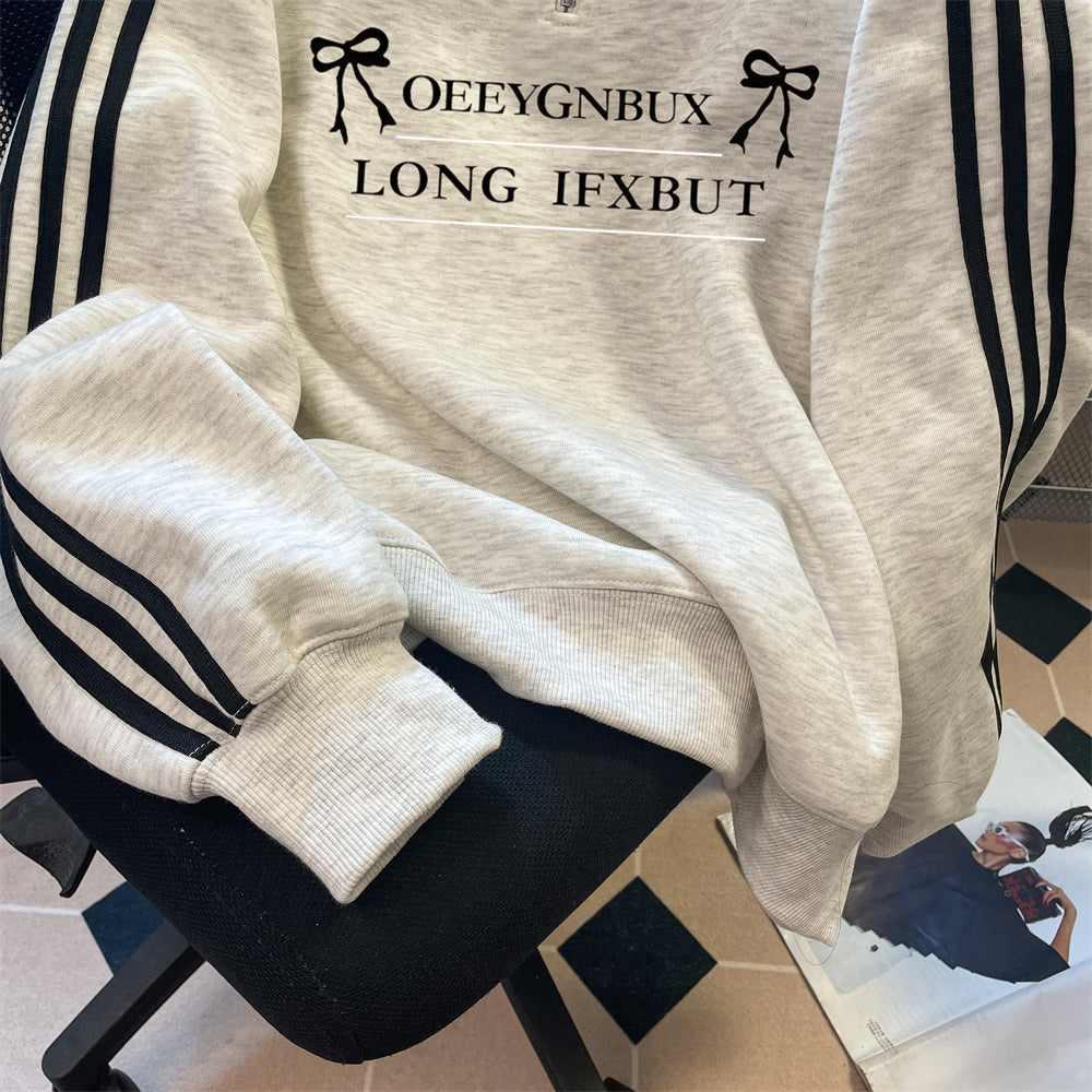 Stand Yaka Fermuarlı Baskılı Sweatshirt