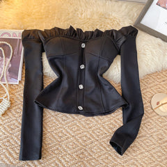 Niş Off-shoulder Rhinestone Düğmeli Üst