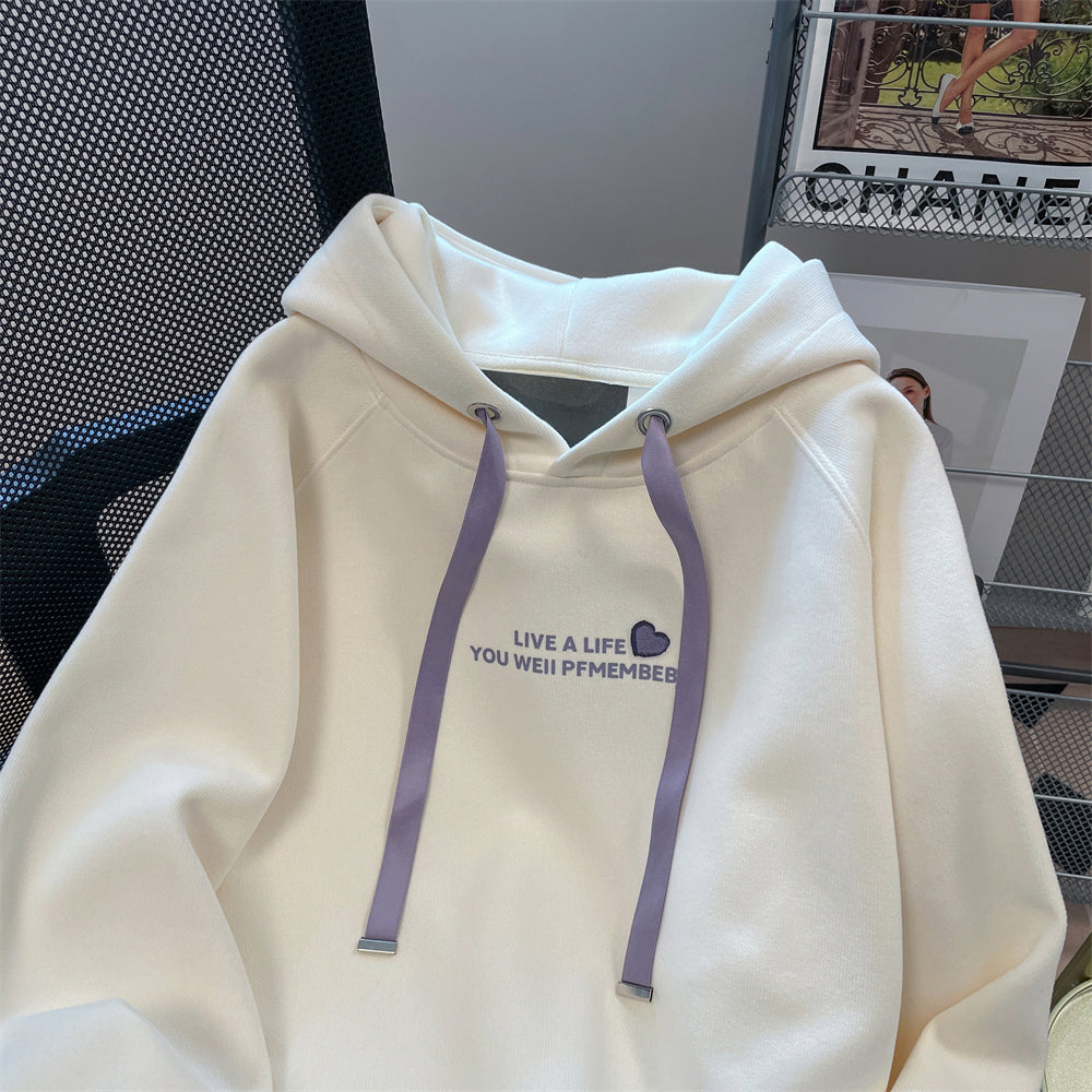 Tatlı Kalp Baskılı Kapüşonlu Sweatshirt