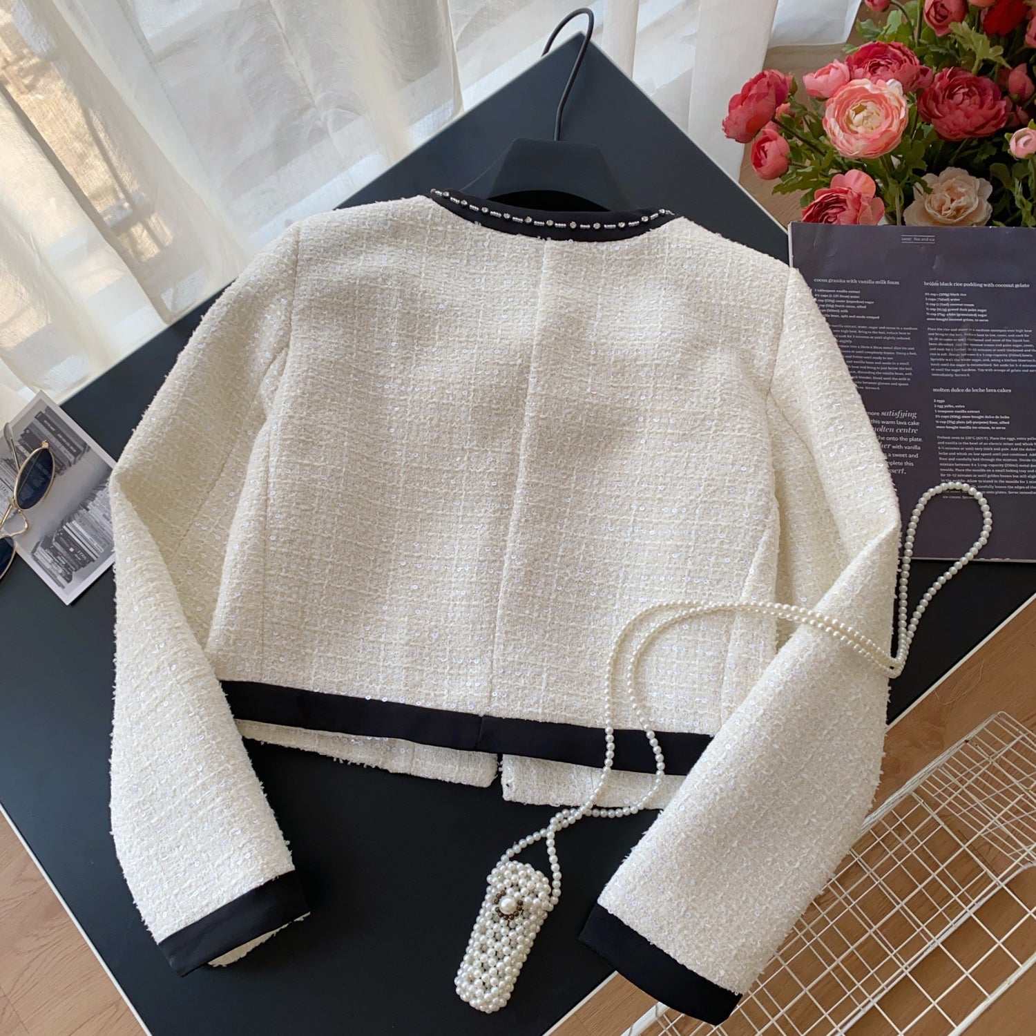 Yüksek Kalite Sıralı Fiyonklu Tweed Üst