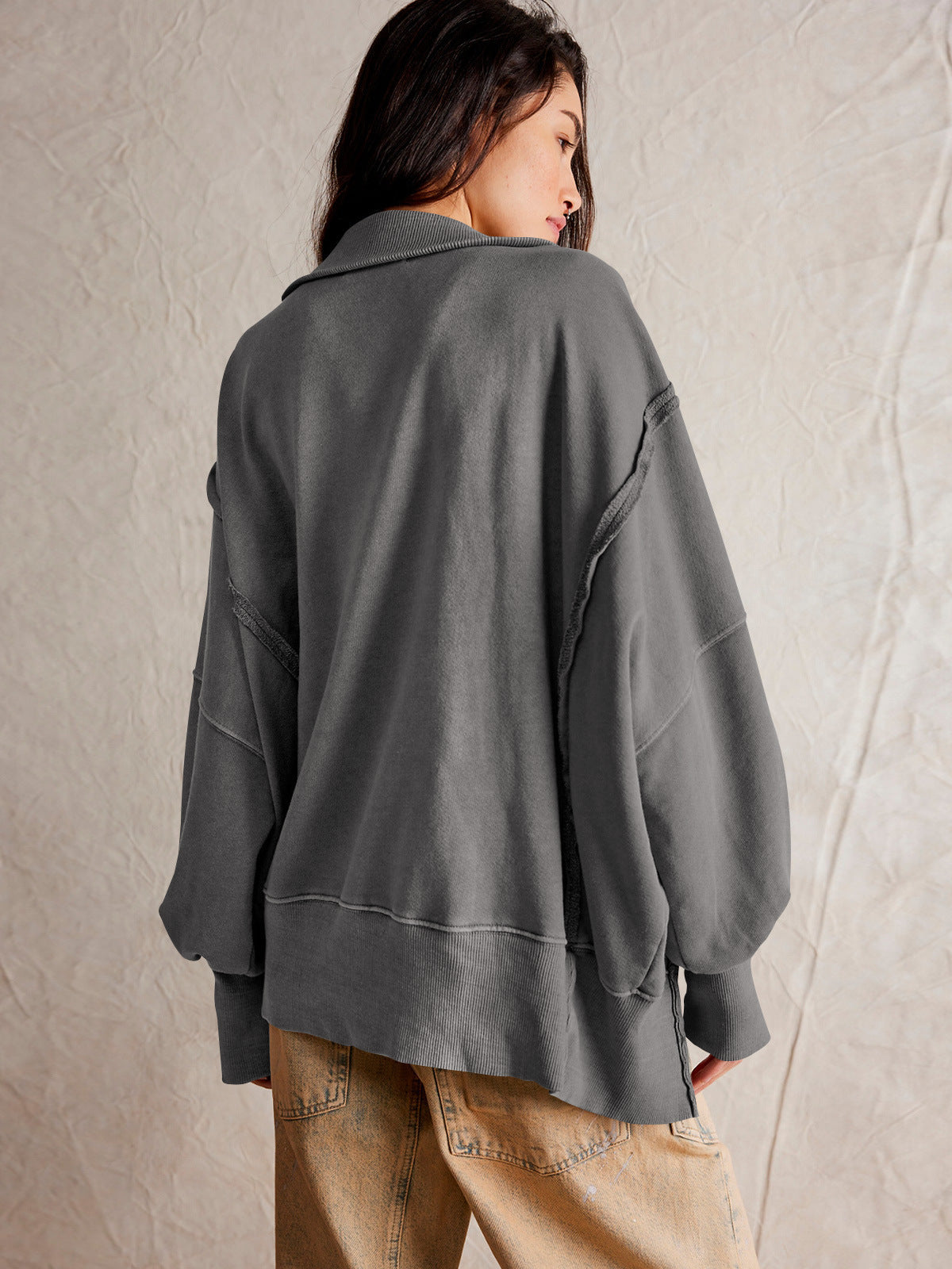 Oversize Yaka Kesik Sweatshirt