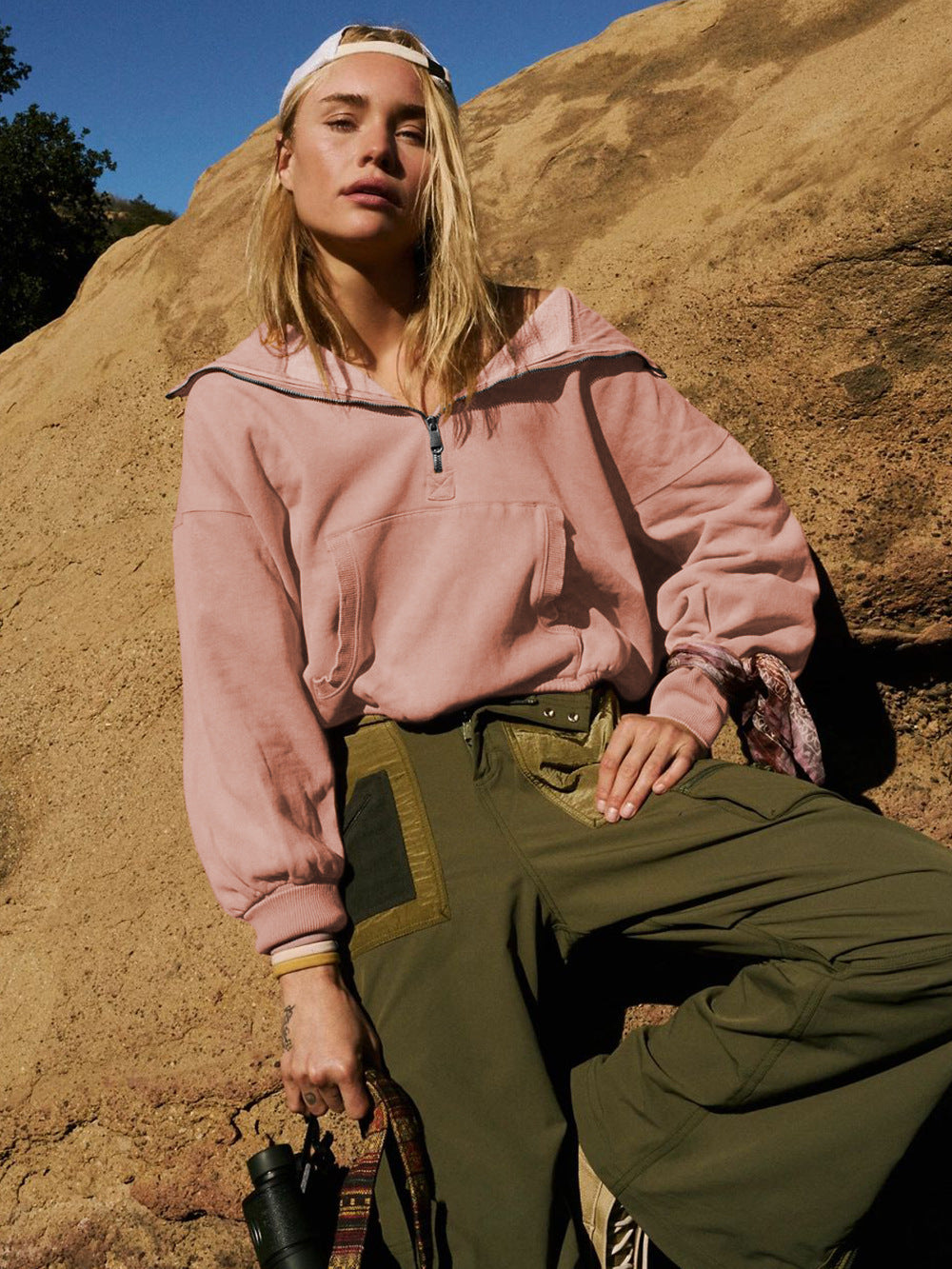 Çekme İpli Kanguru Cep Kapüşonlu Sweatshirt