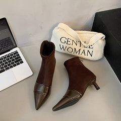 Parmak Stiletto Bilek Dikişli Süet Yüksek Botlar