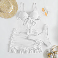Düz Renk Üç Parça Yüksek Sarma Bikini