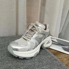 Kadın Sier Platform Baba Retro Kızarmış Sokak Sneaker'ları