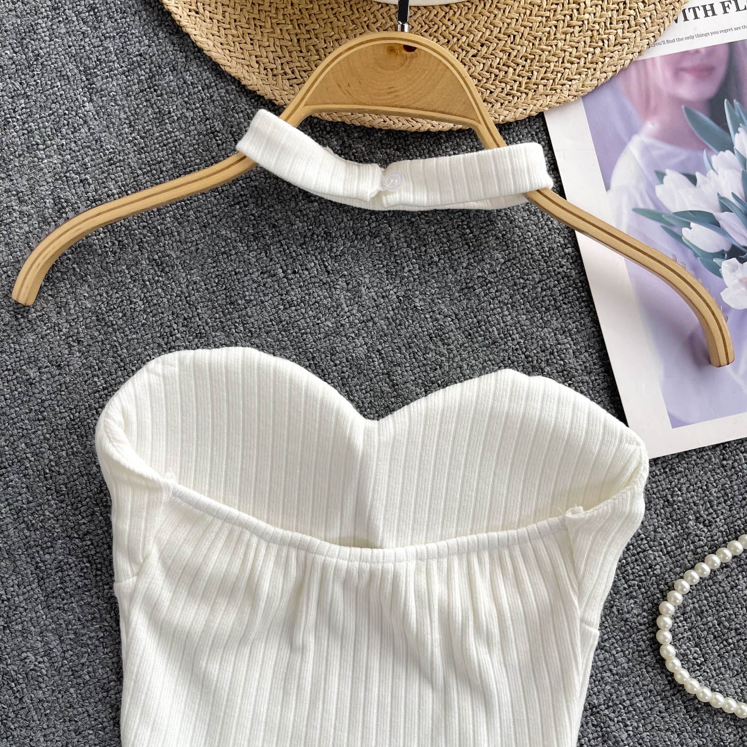 Choker ile Yastıklı Çizgili Örgü Üst