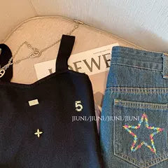 Vintage Studded Siyah Askılı Üst