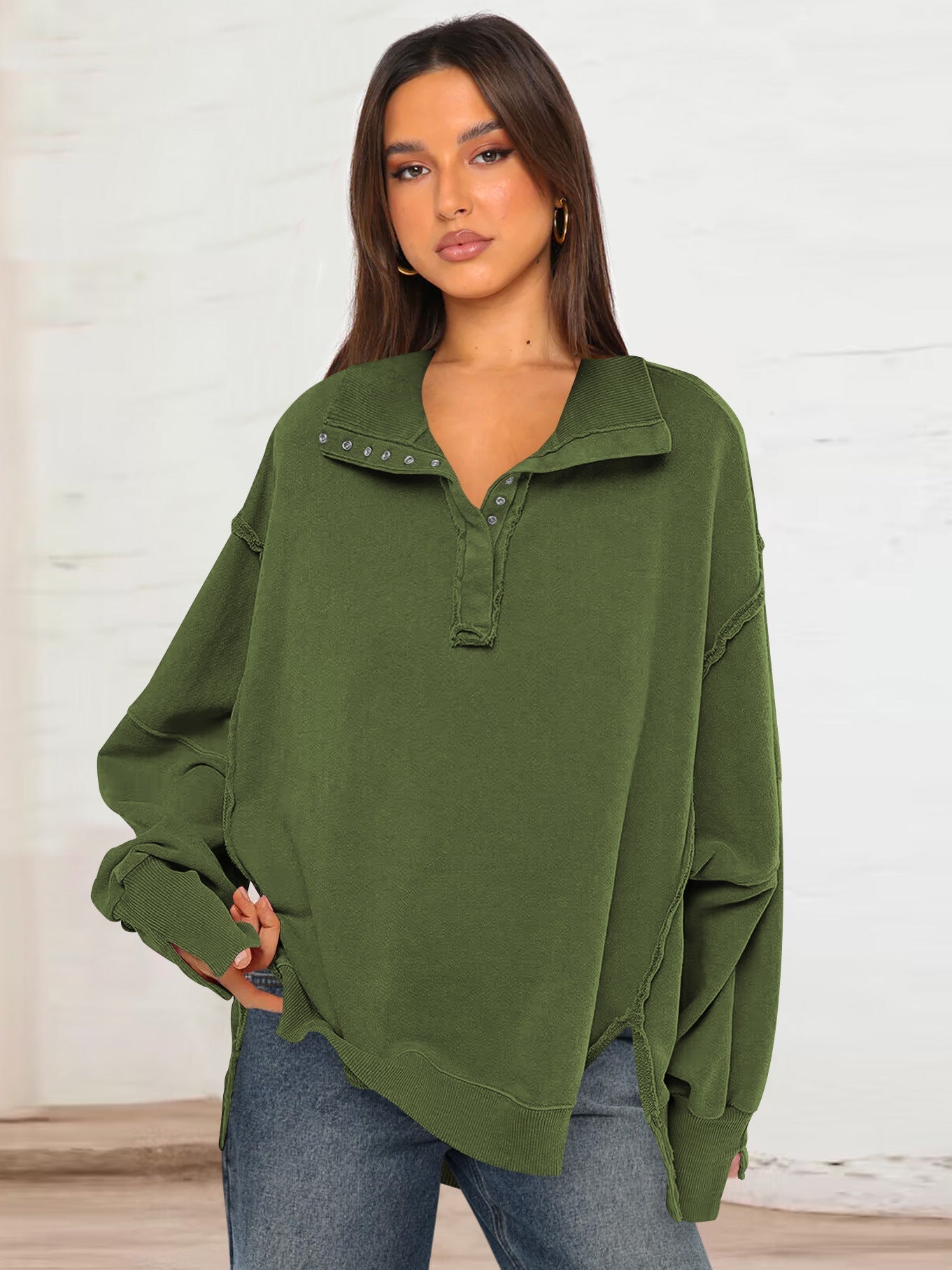 Oversize Yaka Kesik Sweatshirt