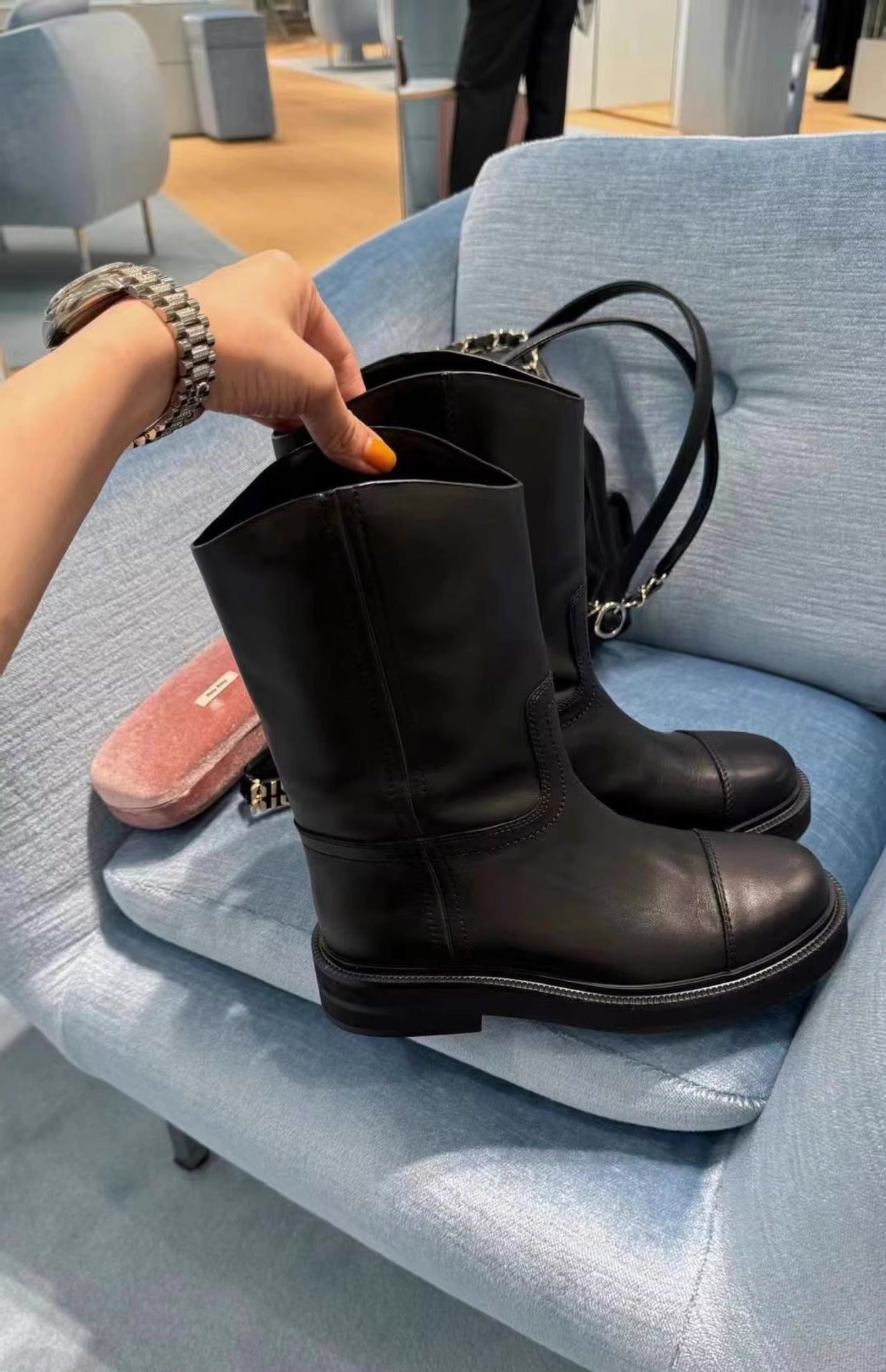 Kadınların Gerçek Şık Platform Retro Batı Denim Botları