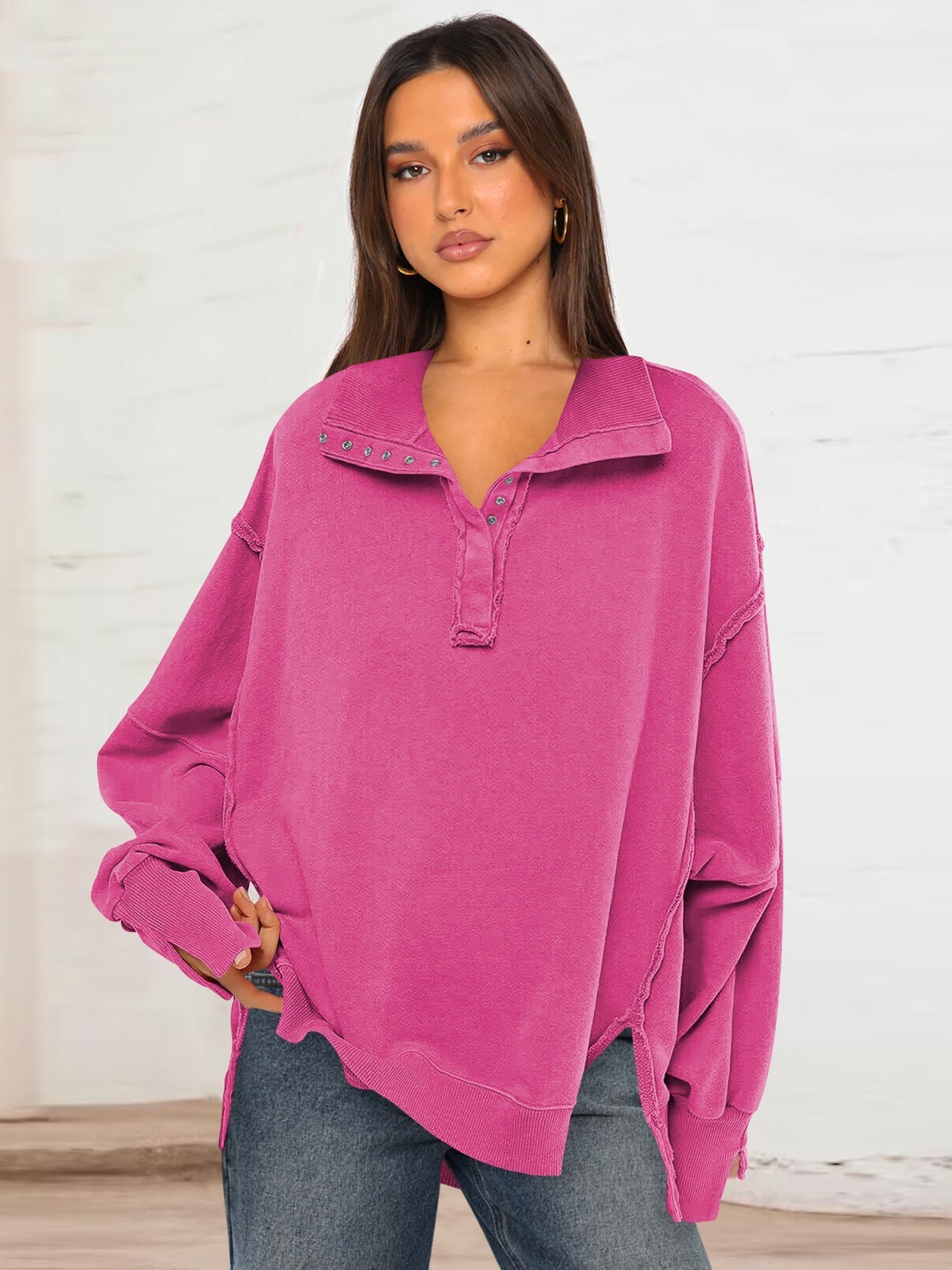 Oversize Yaka Kesik Sweatshirt