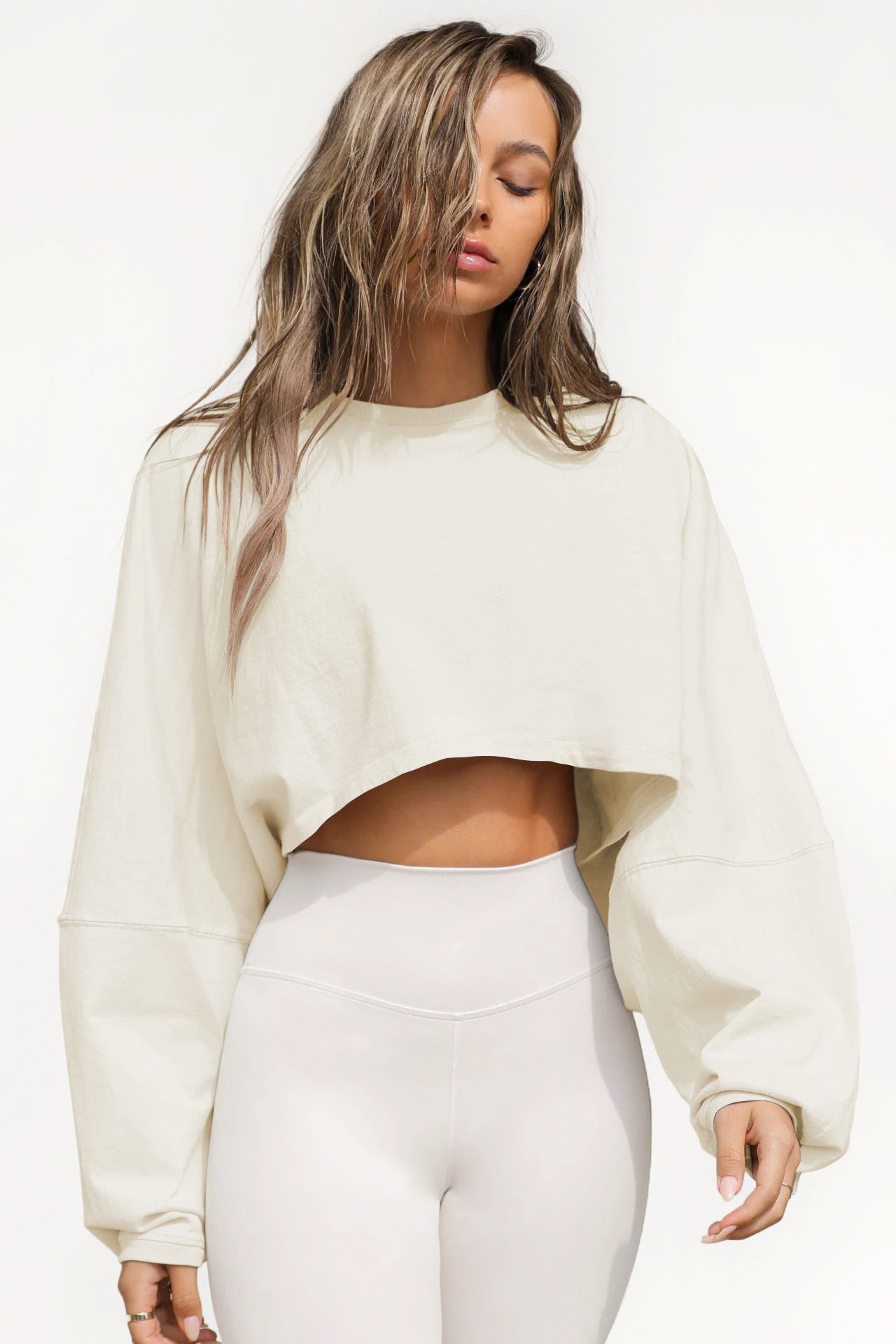 Karın Açık Oversize Örgü Sweatshirt