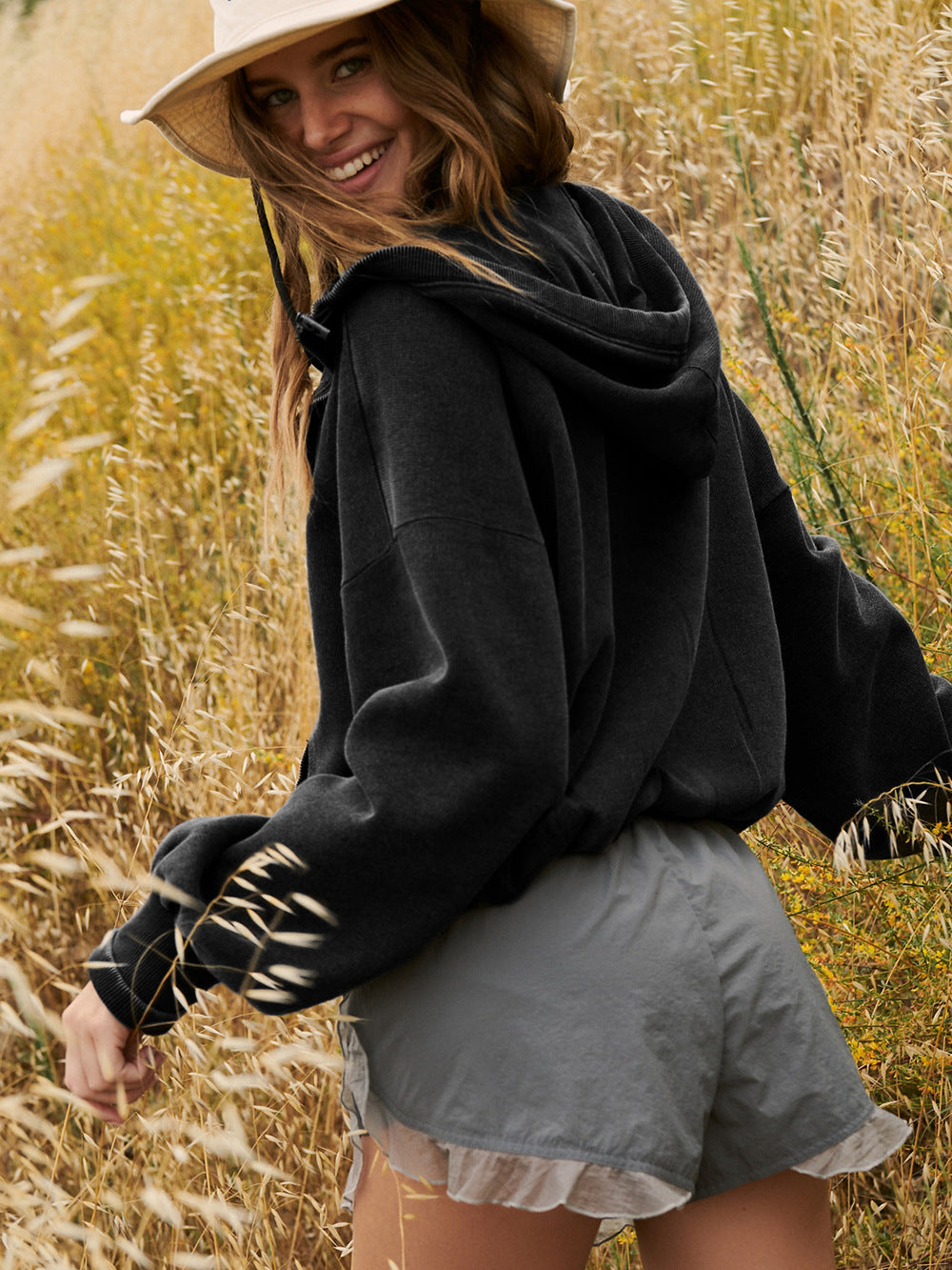 Çekme İpli Kanguru Cep Kapüşonlu Sweatshirt