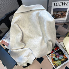 Fermuarlı Polo Yaka Bol Sweatshirt