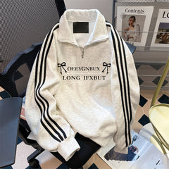Stand Yaka Fermuarlı Baskılı Sweatshirt