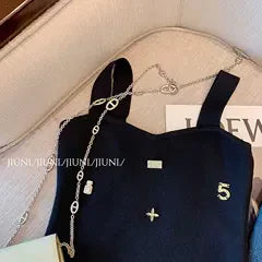 Vintage Studded Siyah Askılı Üst
