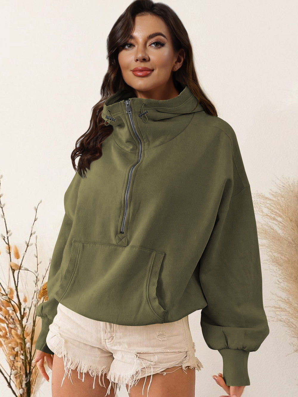 Çekme İpli Kanguru Cep Kapüşonlu Sweatshirt