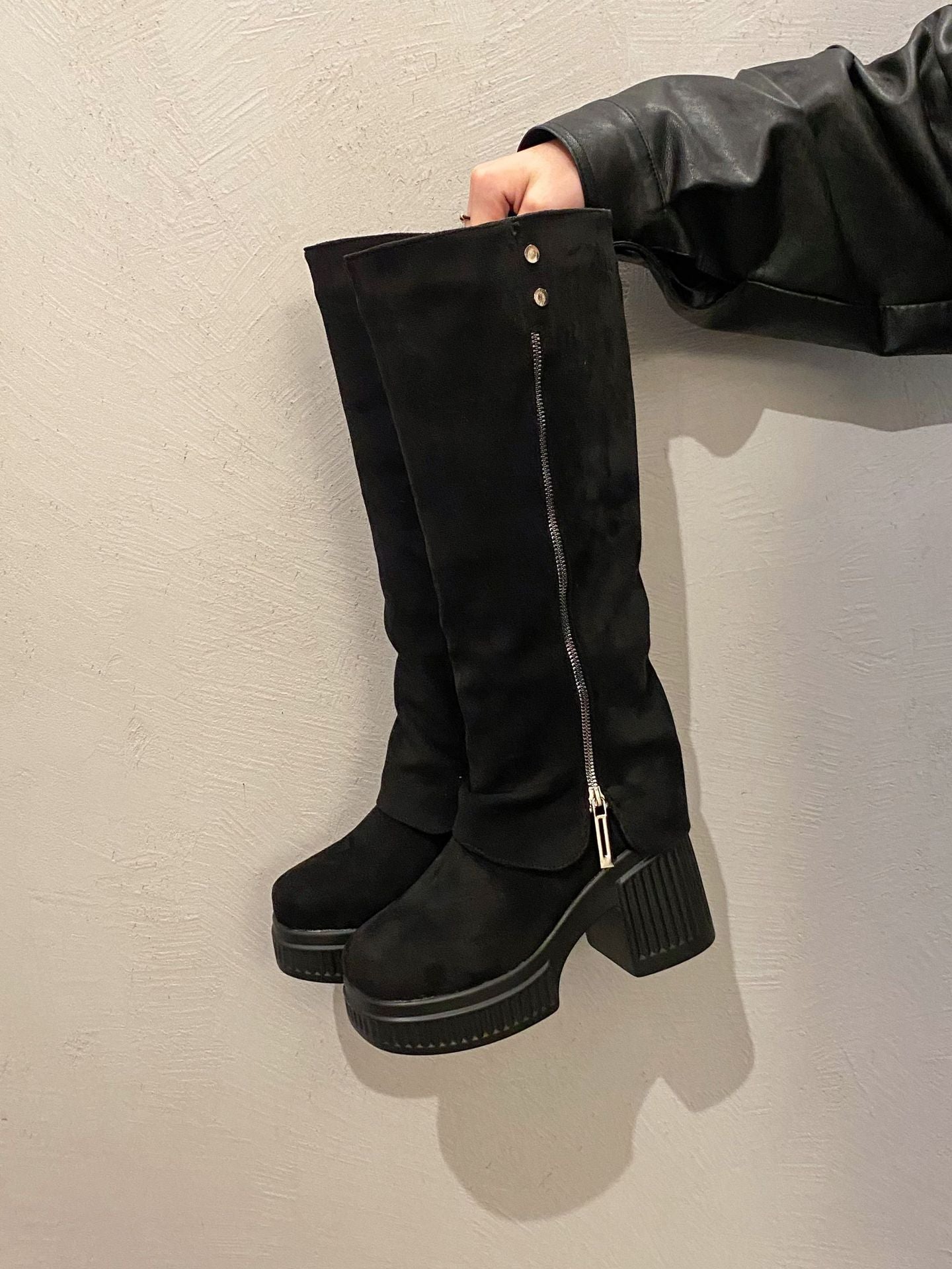 Kadın Yüksek Külotlu Çorap Moda Su Geçirmez Platform Retro Botlar