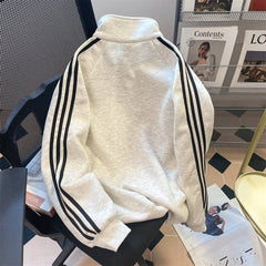 Stand Yaka Fermuarlı Baskılı Sweatshirt