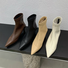 Kadın Fransız Tarzı Sivri Bilek Düşük Moda Yumuşak Botlar