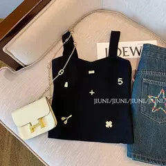 Vintage Studded Siyah Askılı Üst