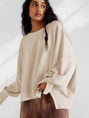 Yuvarlak Yaka Bol Kesim Yıpranmış Sweatshirt