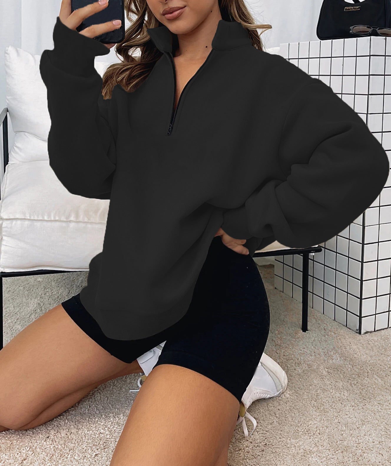 Pullover Loose-fit Fermuarlı Sweatshirt