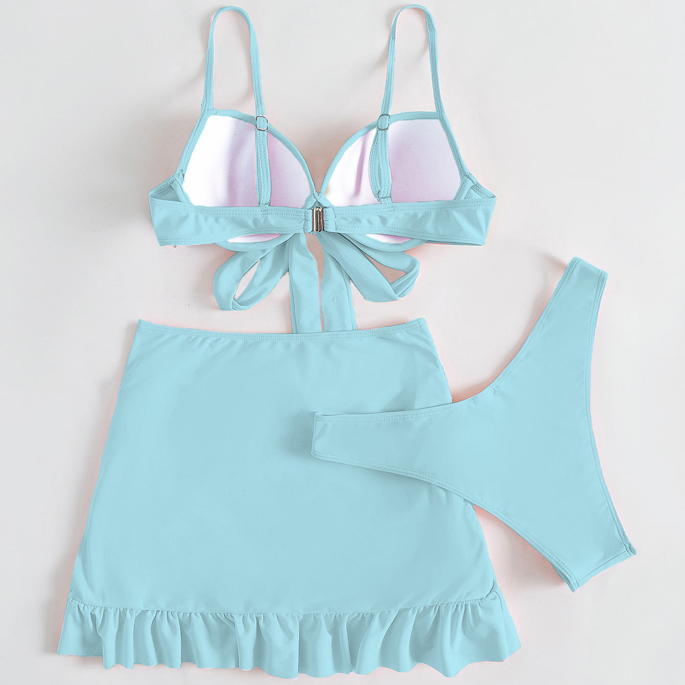 Düz Renk Üç Parça Yüksek Sarma Bikini