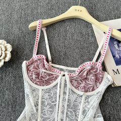 Beyaz Dantel Patchwork Balık Kemiği Atlet