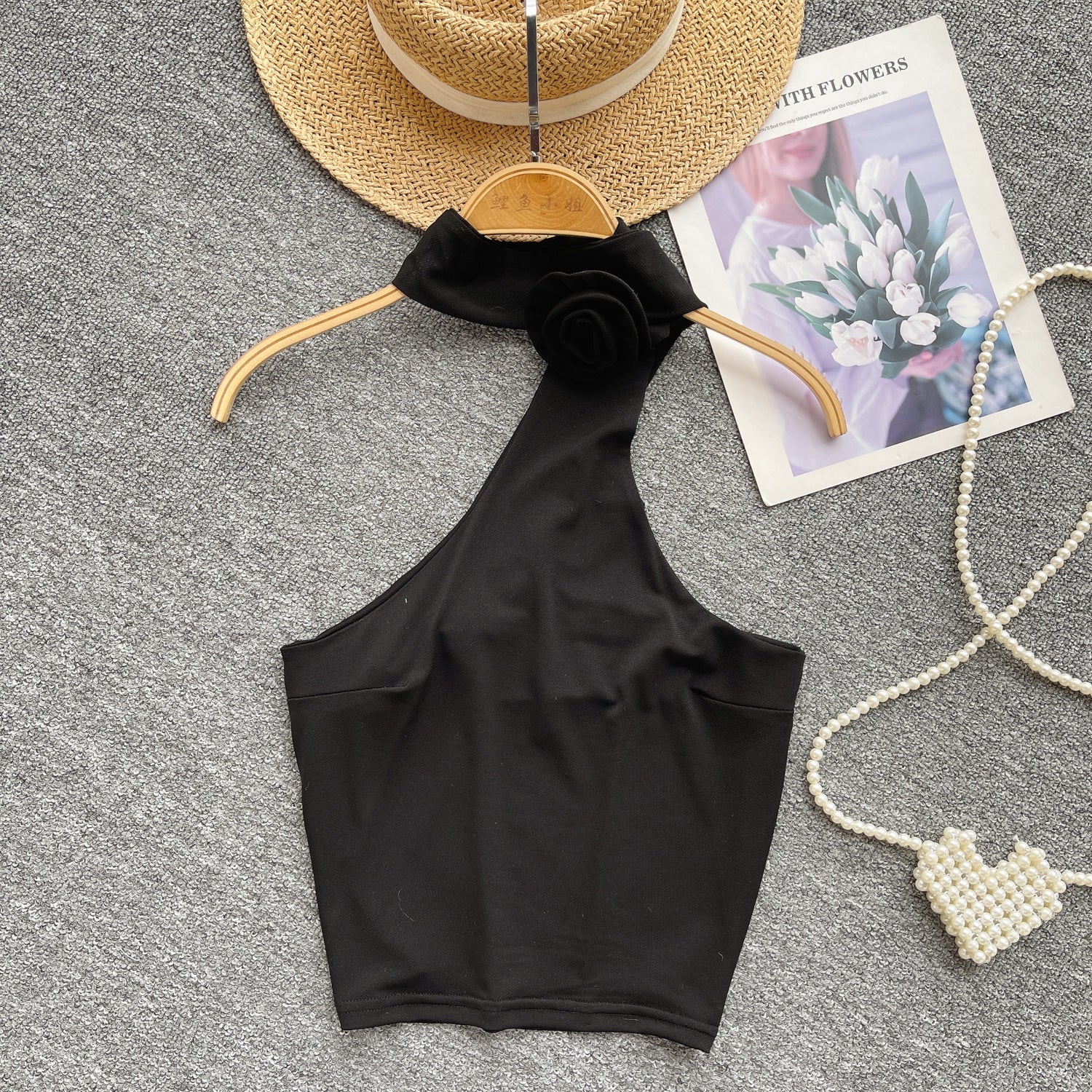 Niş Asimetrik Midriff Açık Halter Üst