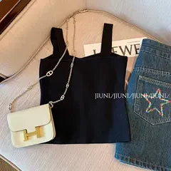 Vintage Studded Siyah Askılı Üst