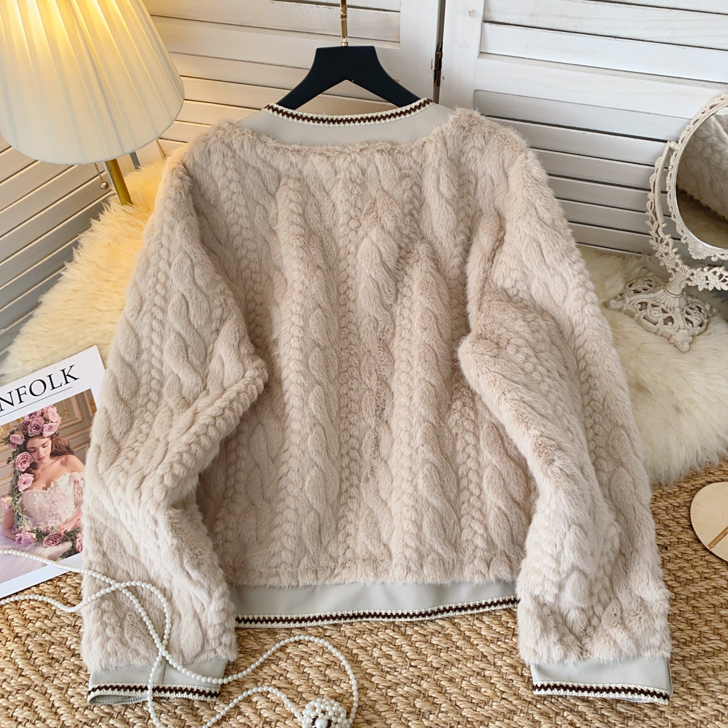 Şık Taklit Minks Patchwork Üst