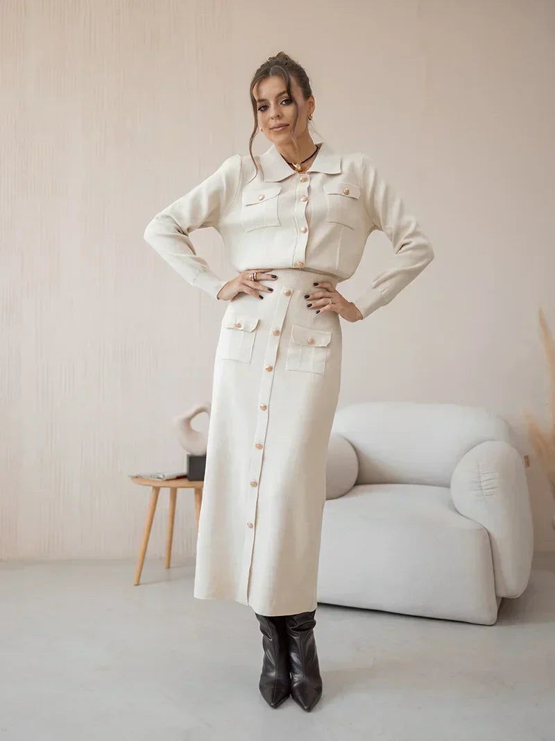 Misaki | Kadın Blazer Etek Seti Vintage Görünüm
