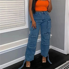 Ines - Geniş Denim Pantolon - Çoklu Cepler Sokak Modası