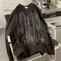 Hip-hop Zincir Süslemeli Baskılı Sweatshirt