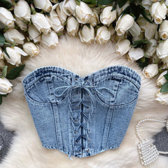 Hottie Dantel Detaylı Kısa Denim Üst