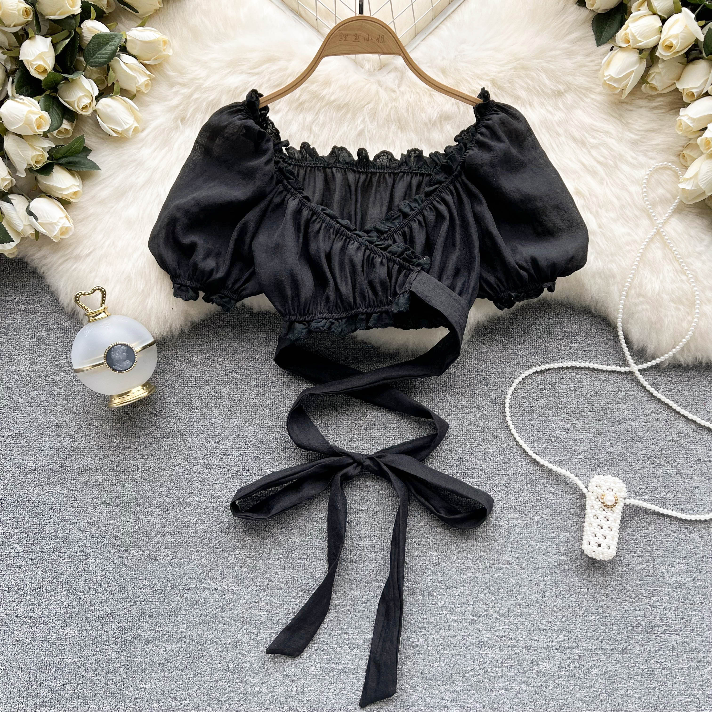Niş Midriff Açık Ruffled Üst