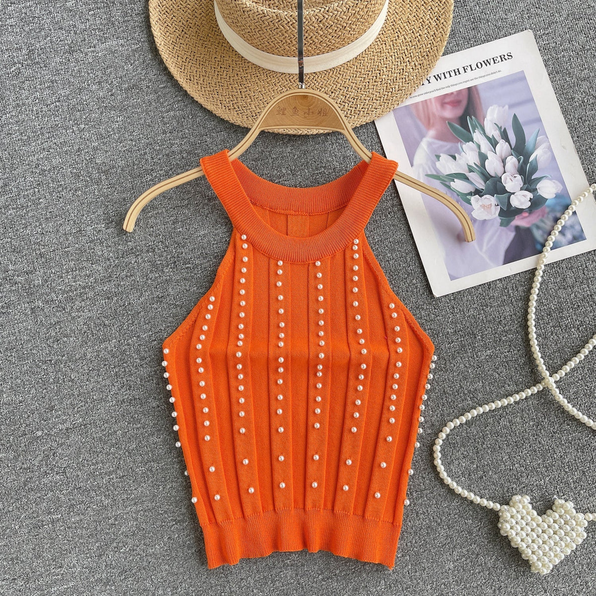Şık Boncuklu Halter Örgü Korse