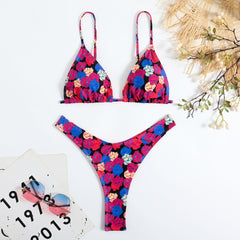 Renkli Çiçek Desenli Halter Bikini