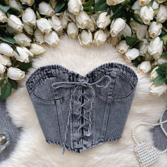 Hottie Dantel Detaylı Kısa Denim Üst