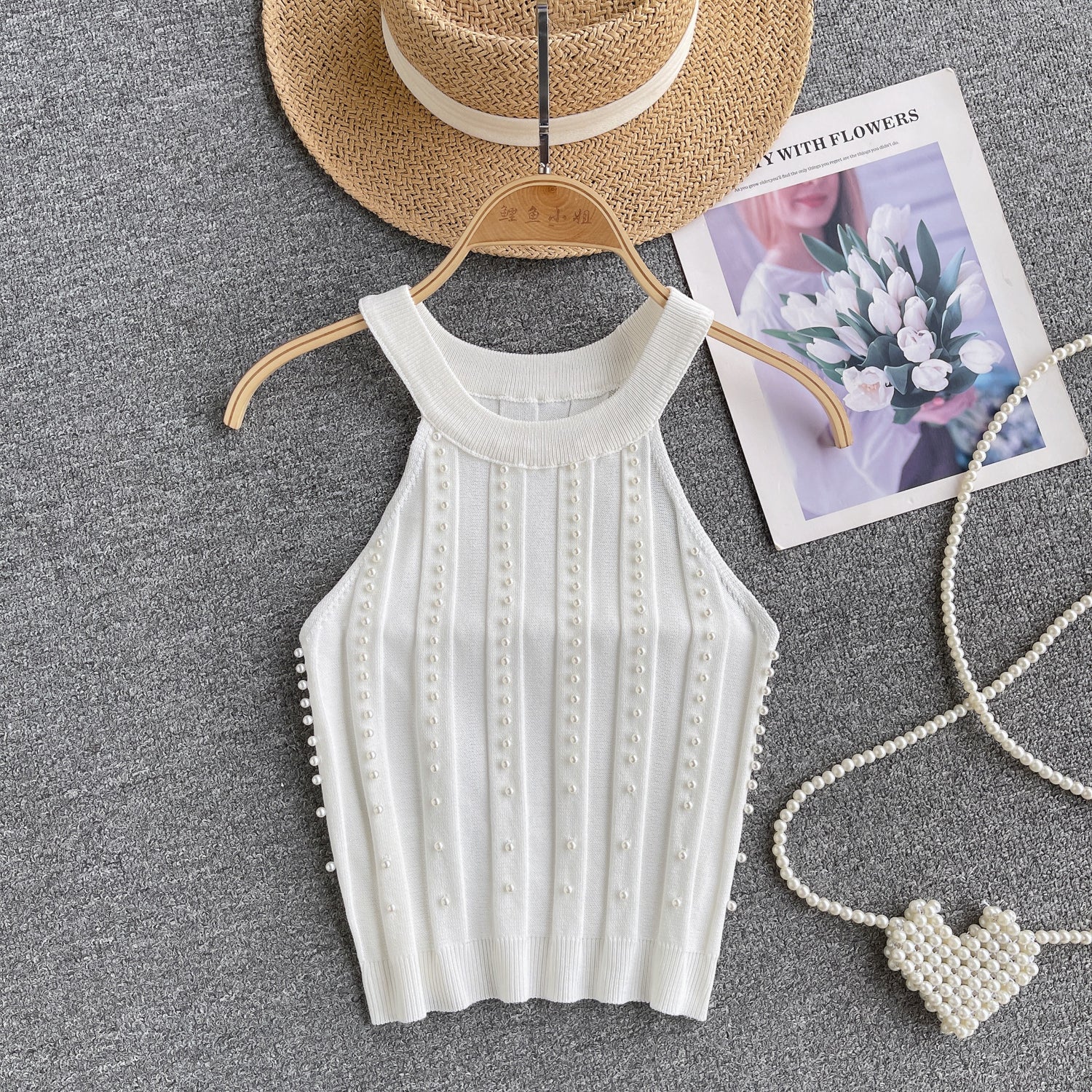 Şık Boncuklu Halter Örgü Korse