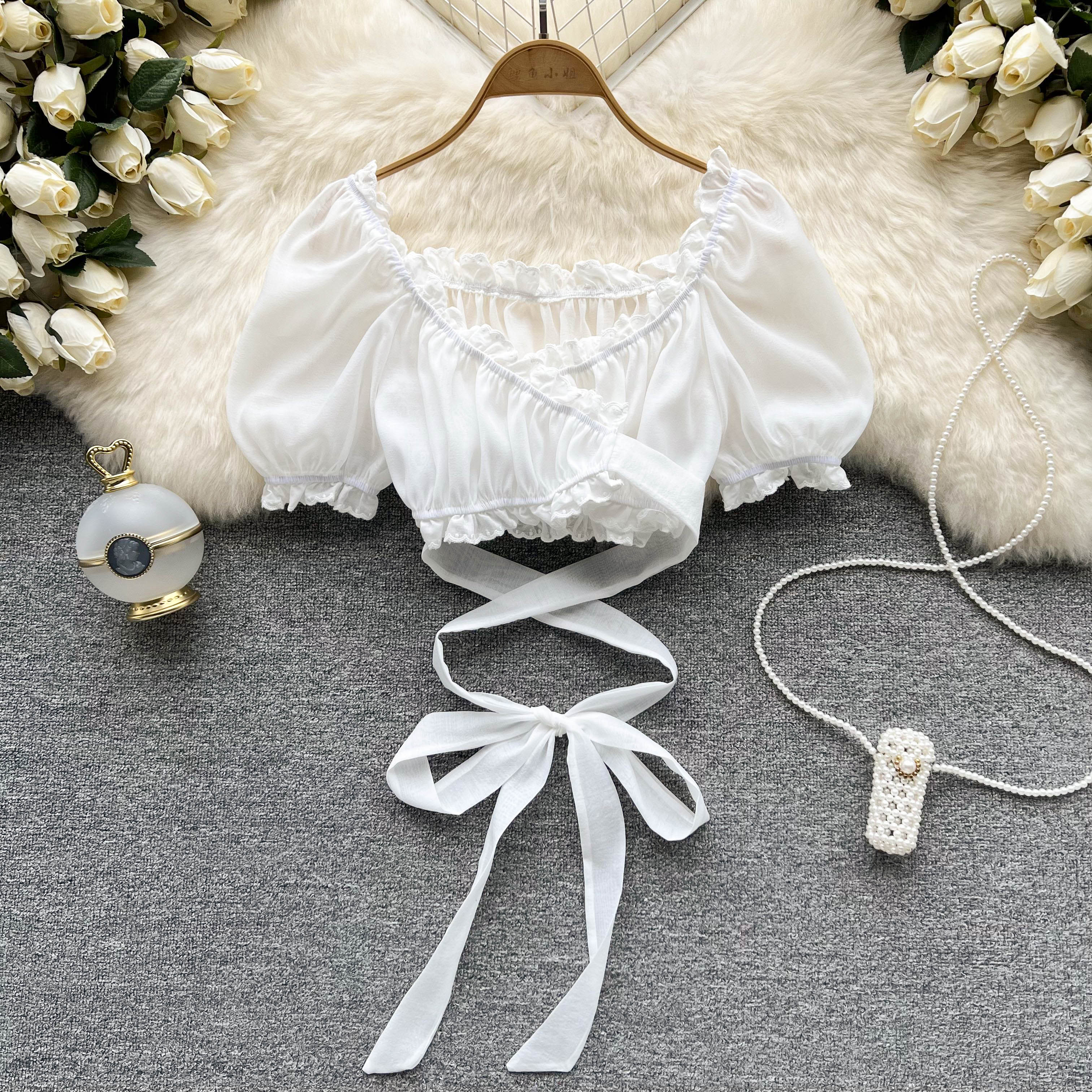 Niş Midriff Açık Ruffled Üst