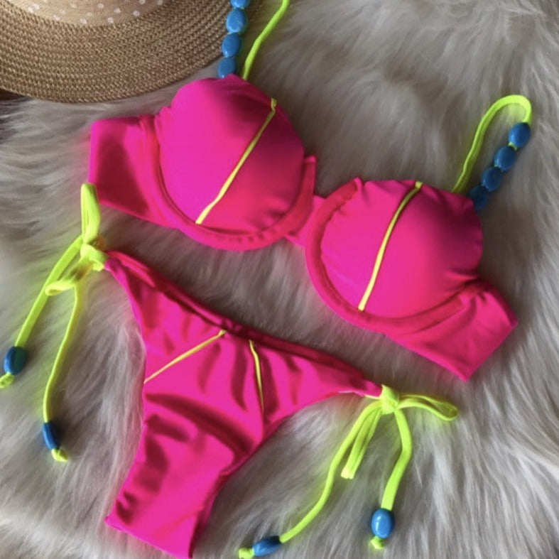 Karışık Renk Basit Tasarım İp Bikini