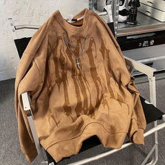 Hip-hop Zincir Süslemeli Baskılı Sweatshirt