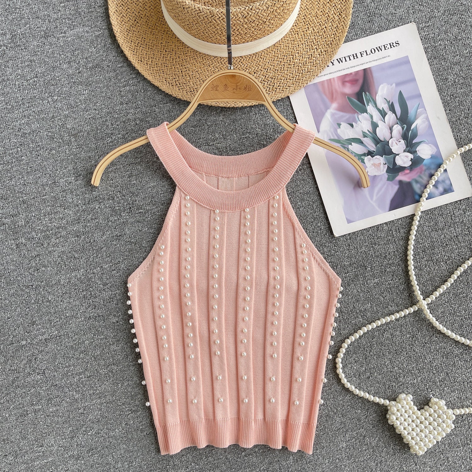Şık Boncuklu Halter Örgü Korse