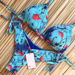 Renkli Baskılı Bağcıklı Bikini
