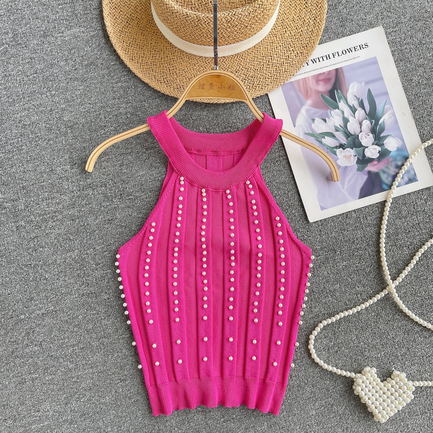 Şık Boncuklu Halter Örgü Korse
