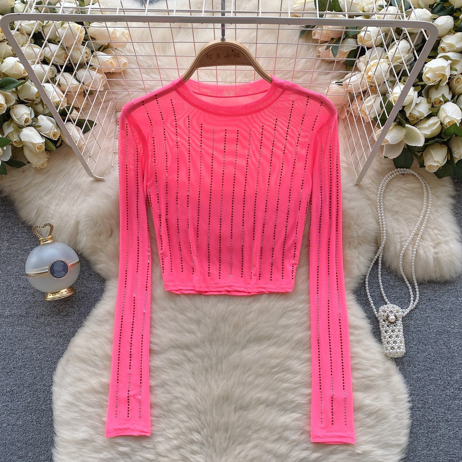 Rhinestone Taşlı Mesh Alt Tişört