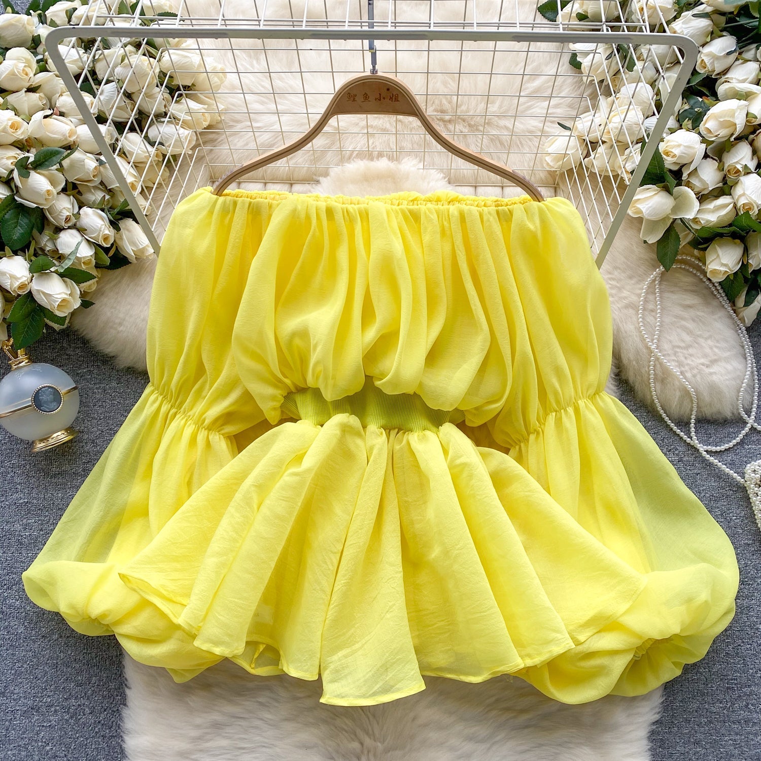 Fransız Tarzı Off-shoulder Şifon Üst