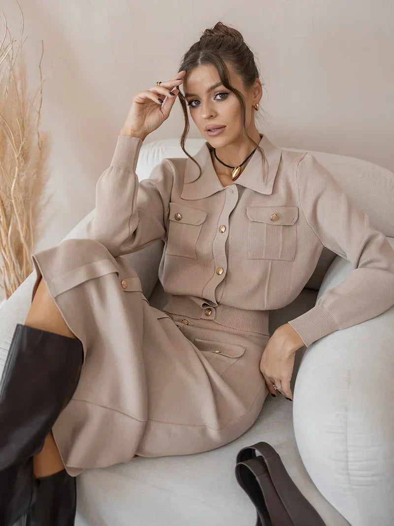 Misaki | Kadın Blazer Etek Seti Vintage Görünüm